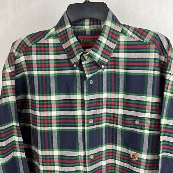 Wrangler TwentyX 20X Button Down Shirt Mens Size Large Long Sleeve Plaid - Picture 2 of 9